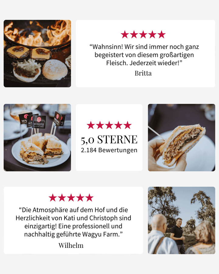5 Sterne Bewertung für Wagyu Burger von Wagyu Sauerland, Der beste Burger, den ich je gegessen habe