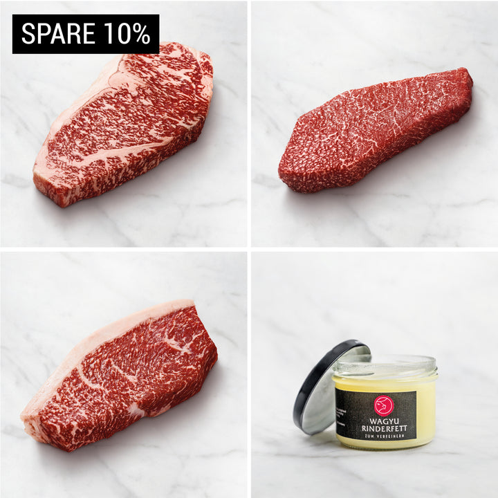 WAGYU STEAK TOPSELLER PAKET, Wagyu Steak Selection - Die beliebtesten Wagyu Cuts genießen, Wagyu-Steak in Tranchen, Wagyu Tataki, Premium-Fleisch, Wagyu Bestseller-Paket